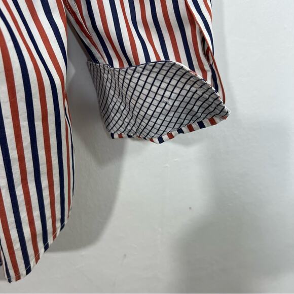 J. McLaughin Orange Navy Stripe Flip Cuff Button Up Shirt Size L - Picture 10 of 13